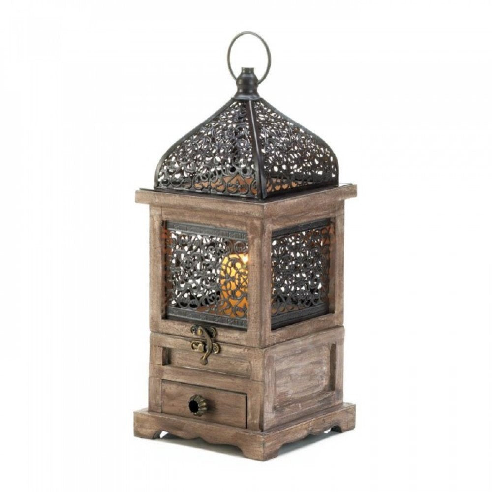 Large Flip-top Moroccan  Wooden Lantern