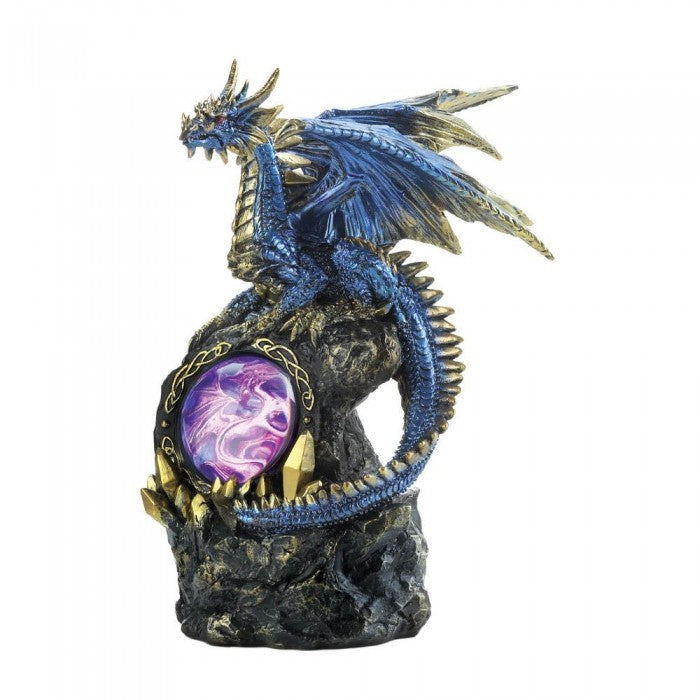 Lighted Blue Dragon On Rocks