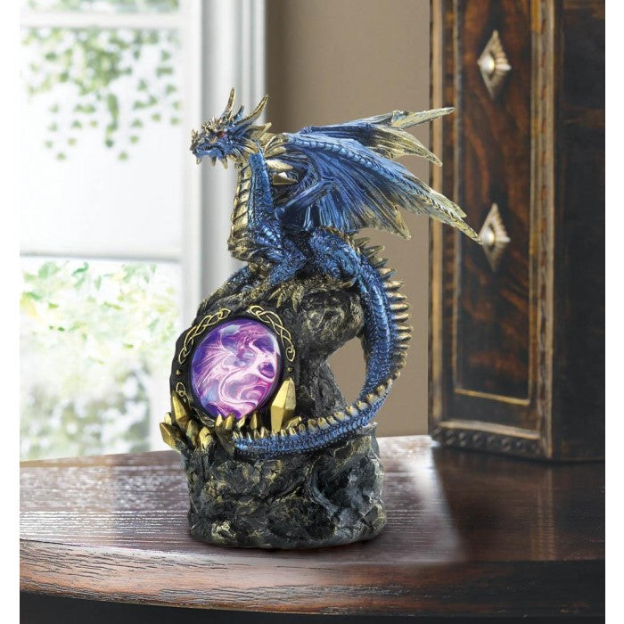 Lighted Blue Dragon On Rocks