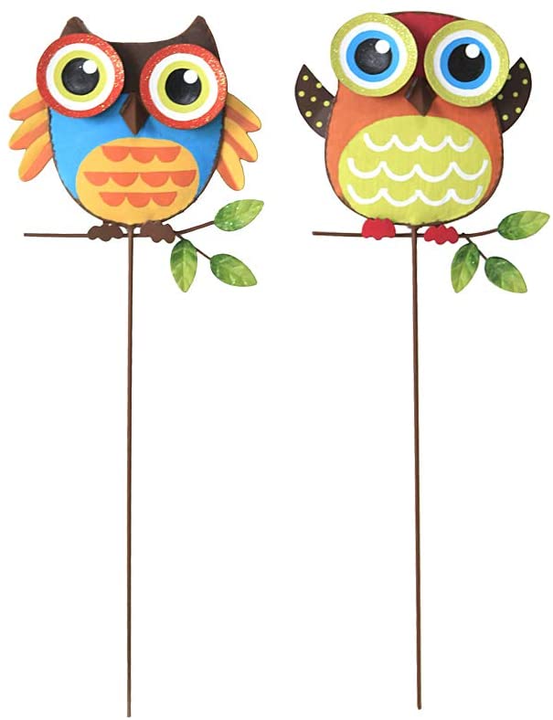 Metal Owl Garden Stake set