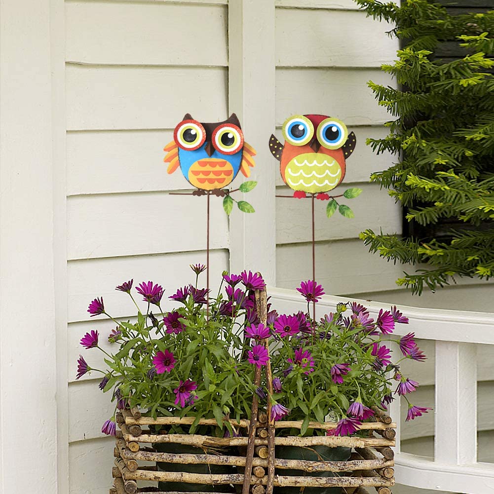 Metal Owl Garden Stake set