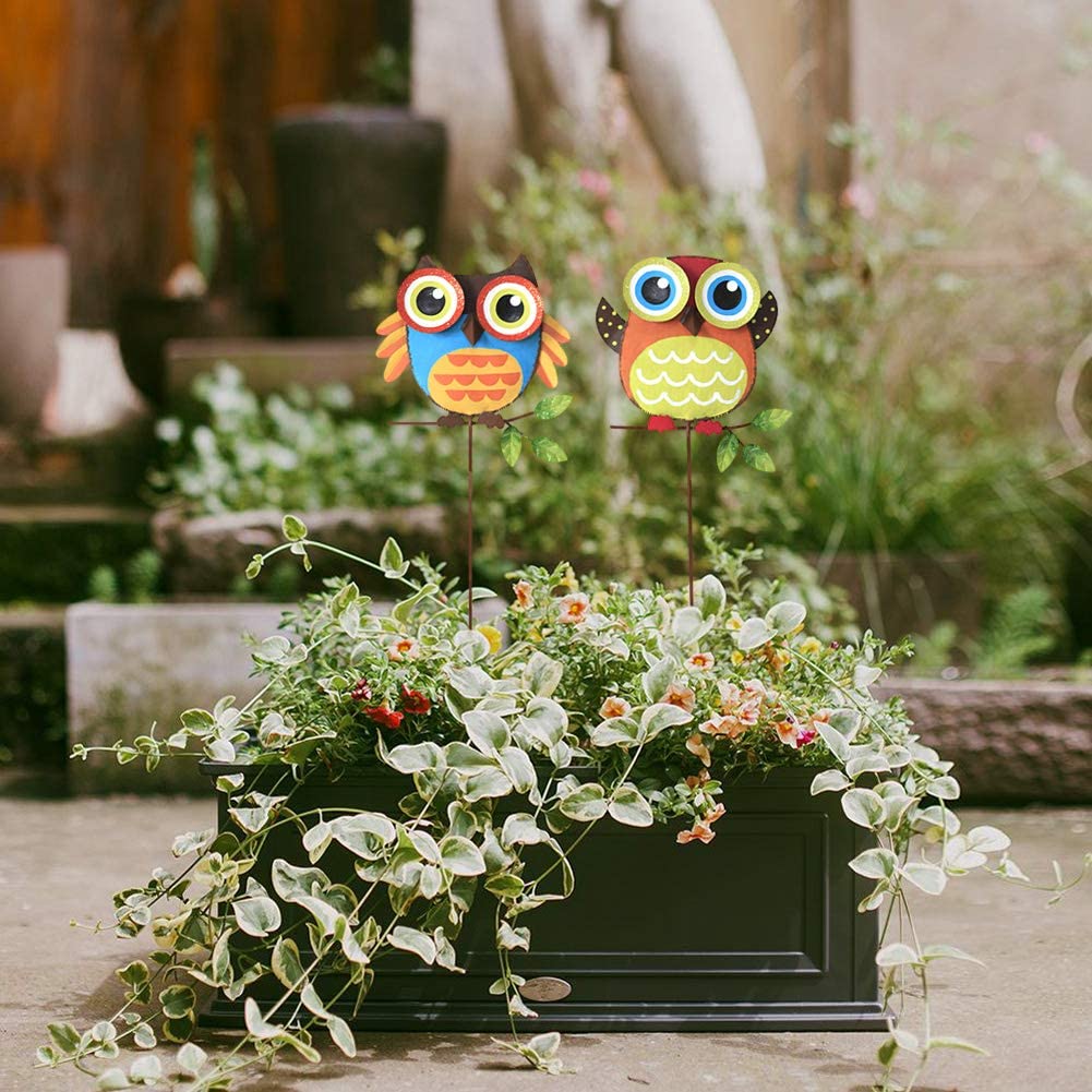 Metal Owl Garden Stake set