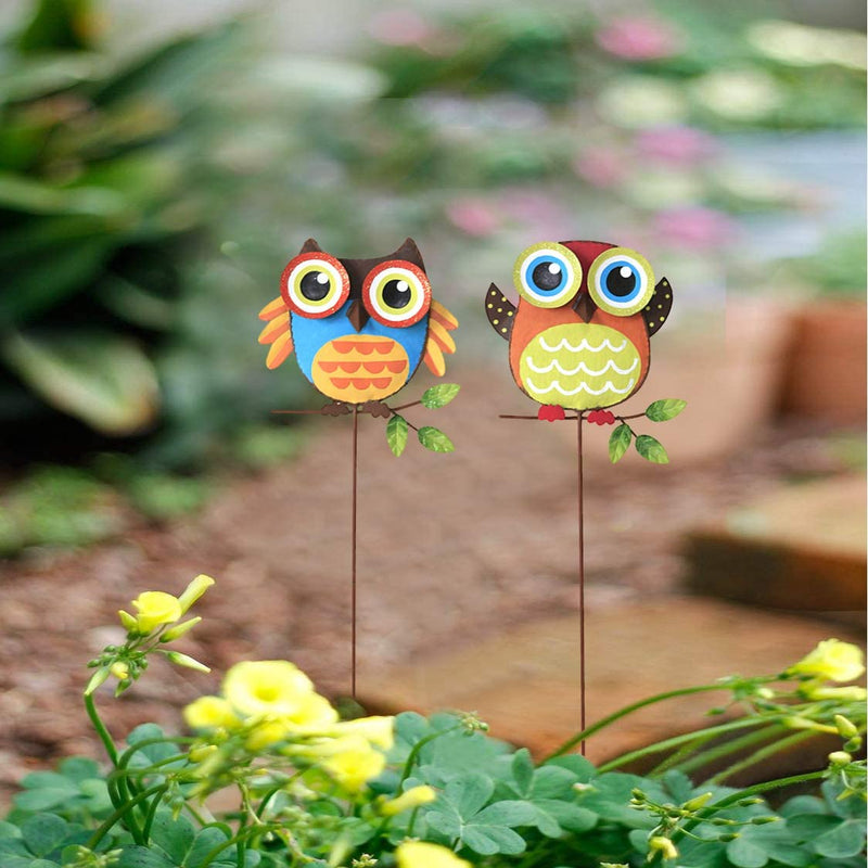 Metal Owl Garden Stake set