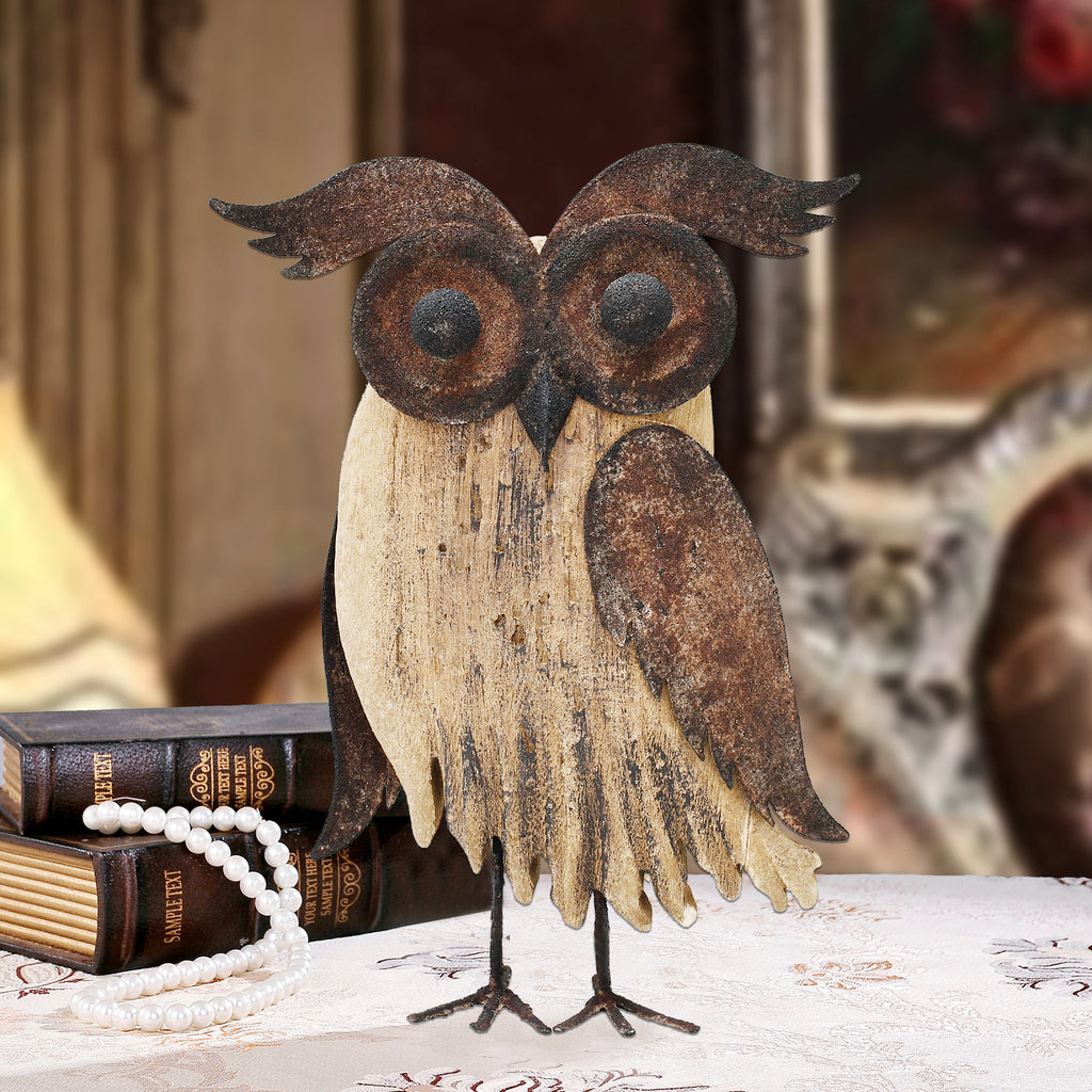 Wooden Metal Owl Set