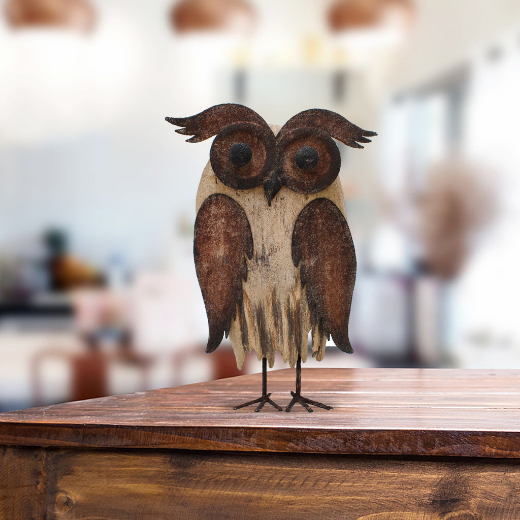 Wooden Metal Owl Set