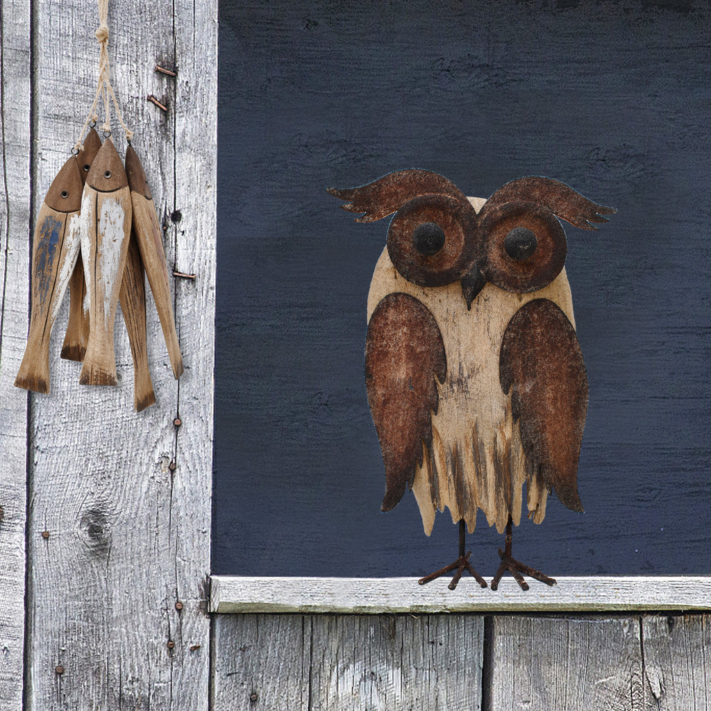 Wooden Metal Owl Set