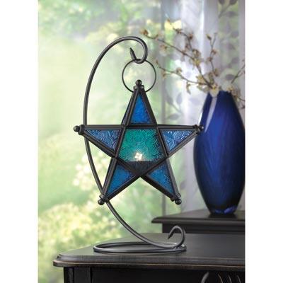 Blue Glass Star Lantern Stand