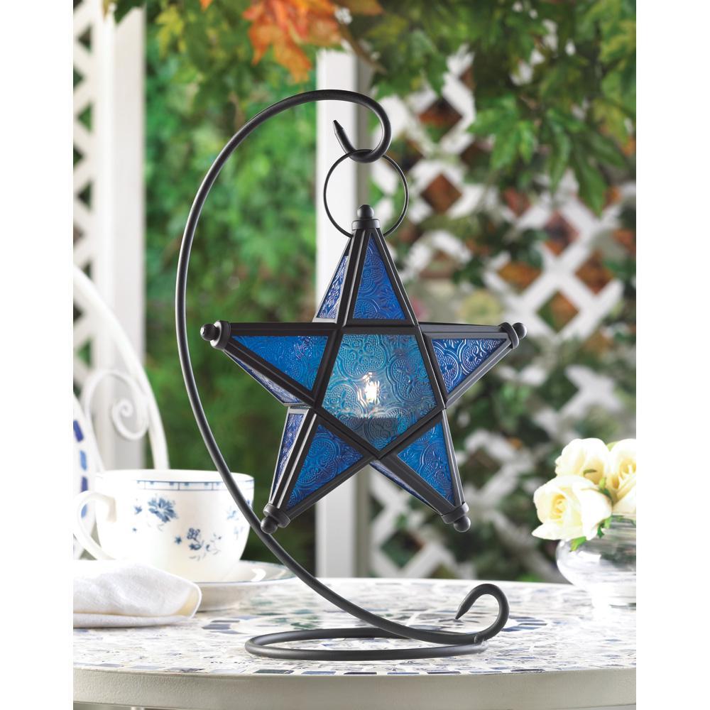 Blue Glass Star Lantern Stand