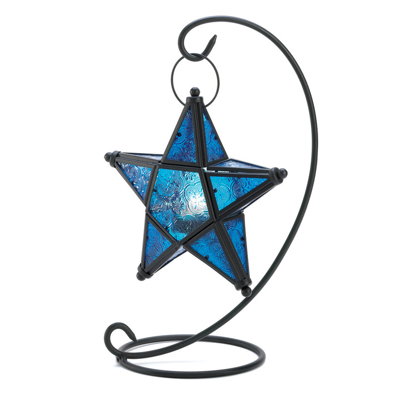 Blue Glass Star Lantern Stand