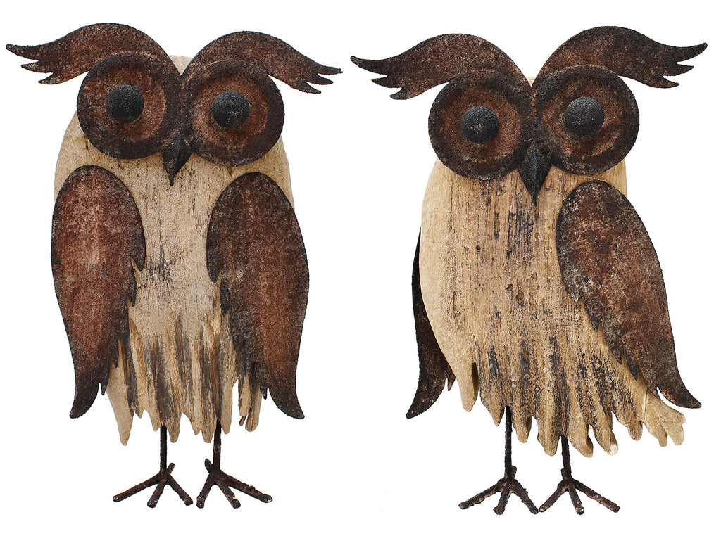 Wooden Metal Owl Set