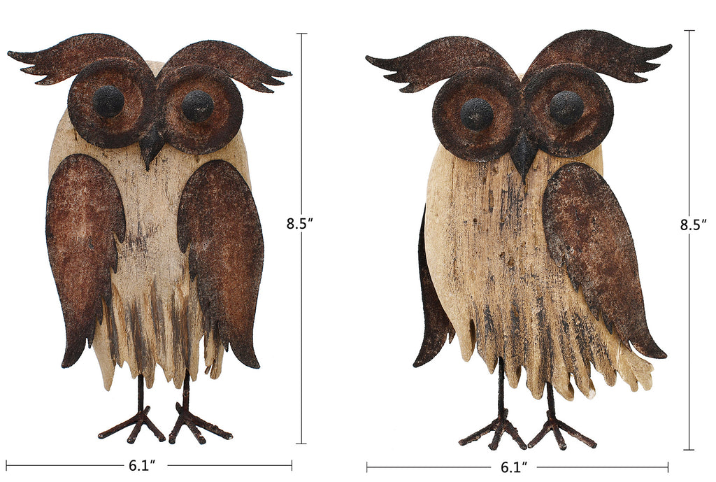 Wooden Metal Owl Set